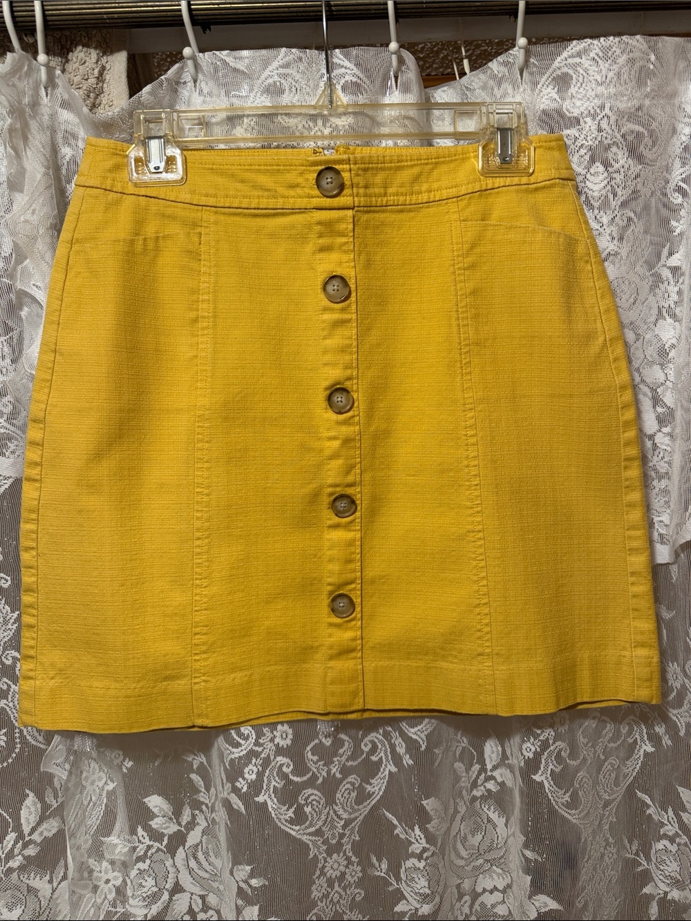 LOFT Mustard Button-Front Mini Skirt